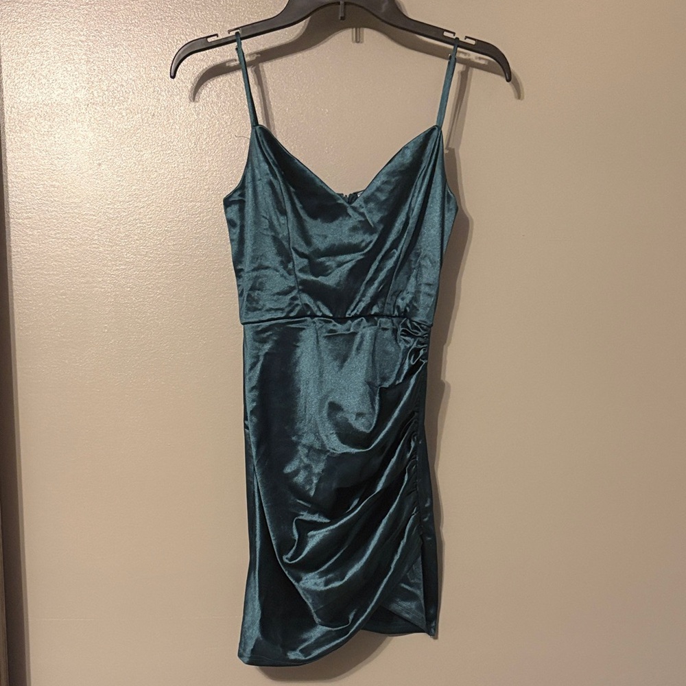 Lucy in the Sky Teal Satin Mini Dress
